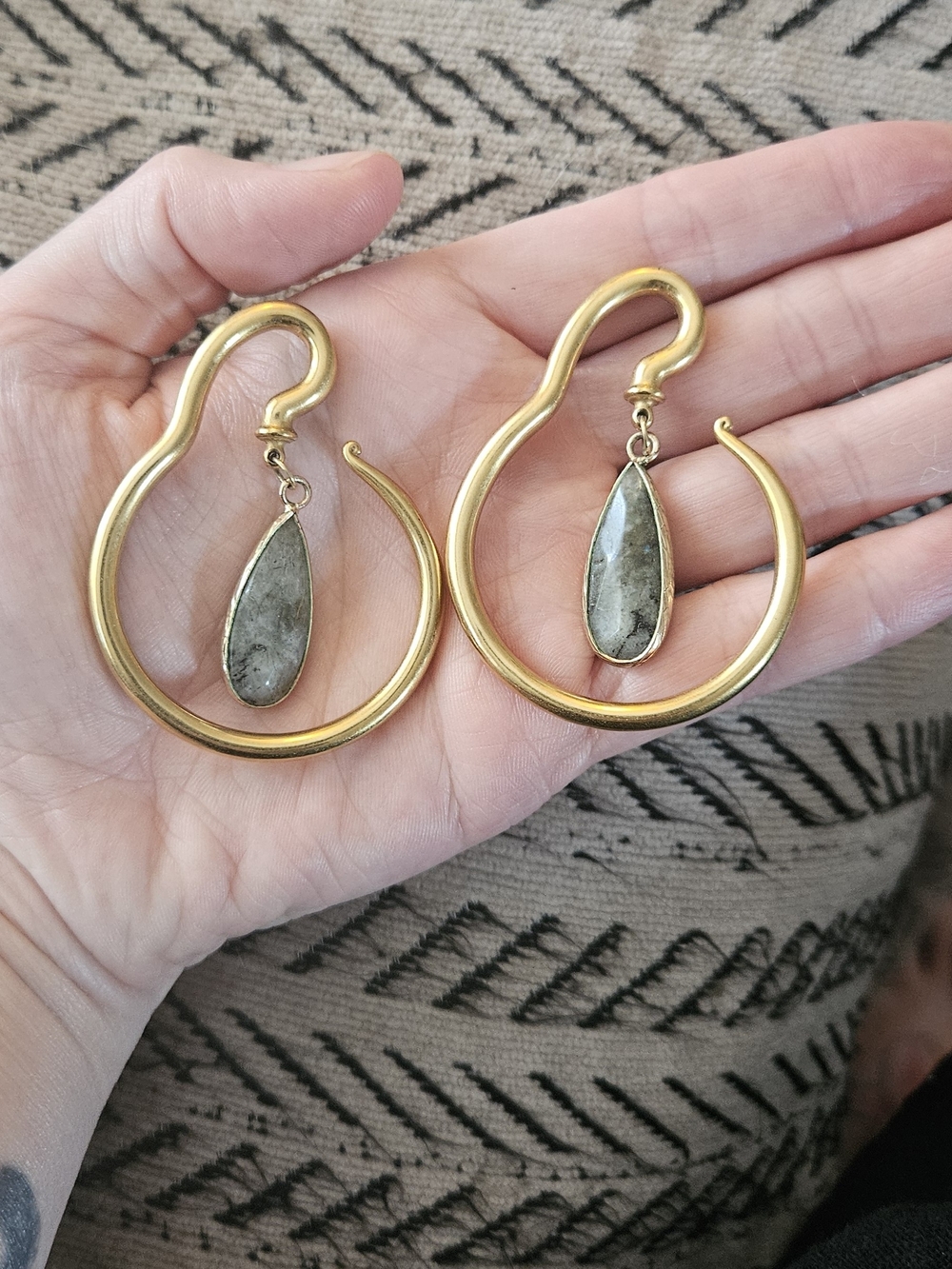 Golden Labradorite Stone Hoop 4G Earrings